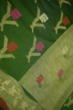 Supernet Mehendi Green Banarasi Saree