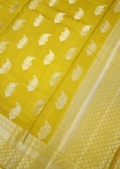 Pure Banarasi Mustard Yellow Chiniya Silk Saree