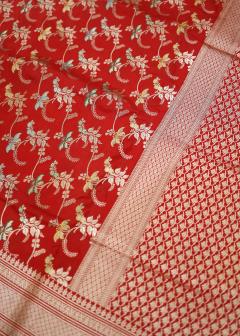 Pure Banarasi Red Minakari Upada Katan Silk Saree