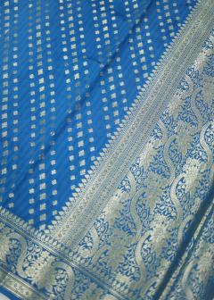 Pure Banarasi German Blue Chinia Silk Saree