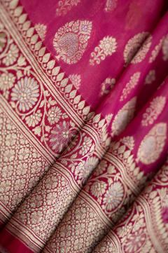 Pure Banarasi Katan Silk Hot pink Saree