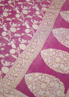 Pure Banarasi Onion Pink Chiffon Georgette Saree