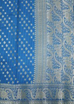 Pure Banarasi German Blue Chinia Silk Saree