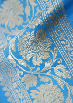 Pure Banarasi Katan Kadhwa Firozi Blue Saree