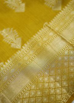 Pure Banarasi Mustard Yellow Chiniya Silk Saree