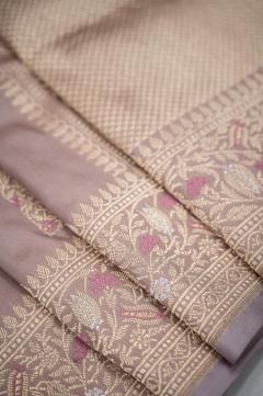 Banarasi Katan Kadhwa Pastel Dusty Gajari Saree