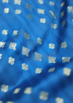 Pure Banarasi German Blue Chinia Silk Saree