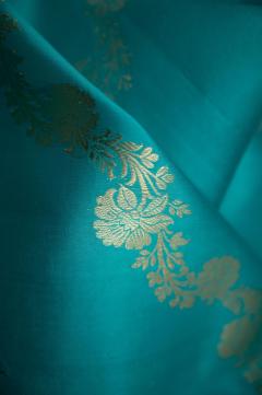 Pure Silk Light Firozi Kadhwa Banarasi Saree