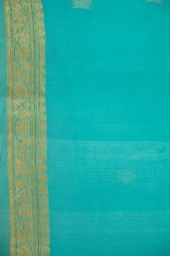 Pure Banarasi Kora Handloom Aqua Green Saree