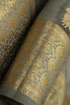 Pure Banarasi Dupian Grey Silk Saree