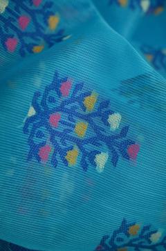 Supernet Ferozi Blue Boota Banarasi Saree