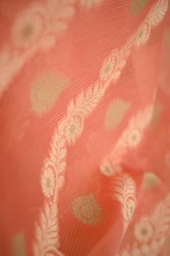 Supernet Strawberry Pink Banarasi Saree