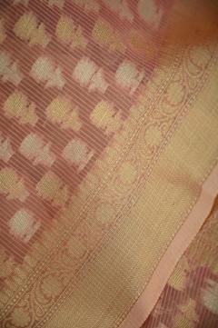 Supernet Dusty Strawberry Pink Banarasi Saree