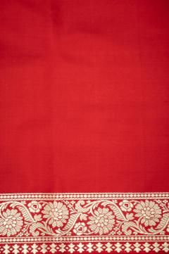 Pure Satin Kadhwa Blood Red Banarasi Saree