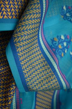 Supernet Ferozi Blue Boota Banarasi Saree