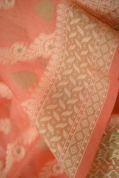 Supernet Strawberry Pink Banarasi Saree