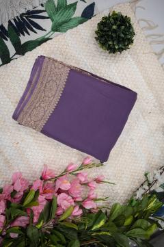 Pure Chiffon Kadhwa Zari Lavender Banarasi Saree