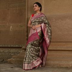 Banarasi Georgette Cutwork Contrast Silk Saree