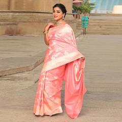 Pure Banarasi Katan Upada Orange Pink Silk Saree