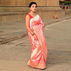 Pure Banarasi Katan Upada Orange Pink Silk Saree