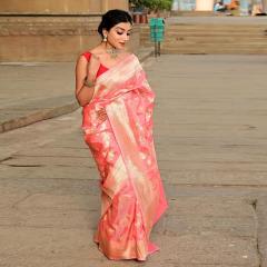 Pure Banarasi Katan Upada Orange Pink Silk Saree