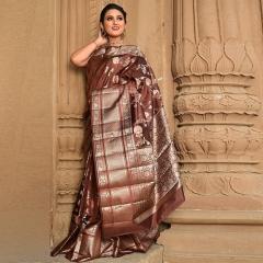 Pure Banarasi Dupian Silk Chocolate Saree