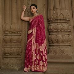 Pure Banarasi Khaddi Georgette Maroon Rani Saree