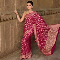 Pure Banarasi Khaddi Georgette Magenta Silk Saree