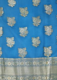 Pure Banarasi German Blue Kora Saree